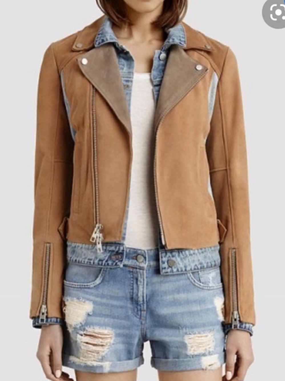 AllSaints Frame Denim & Suede Jacket Mixed Media Moto Jacket